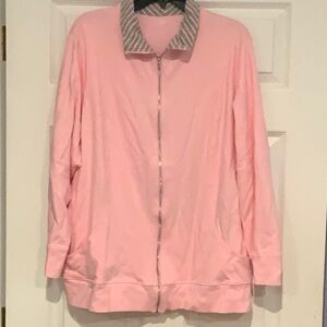 Kim Rogers Pink Jacket with Green Striped Collar
